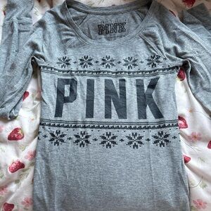PINK Victoria's Secret Gray Waffle Knit Top